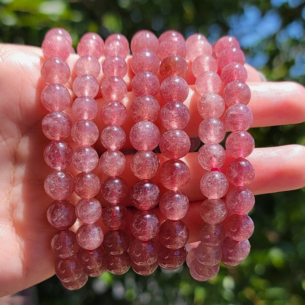 NEW 8MM STRAWBERRY QUARTZ STRETCH BRACELETS